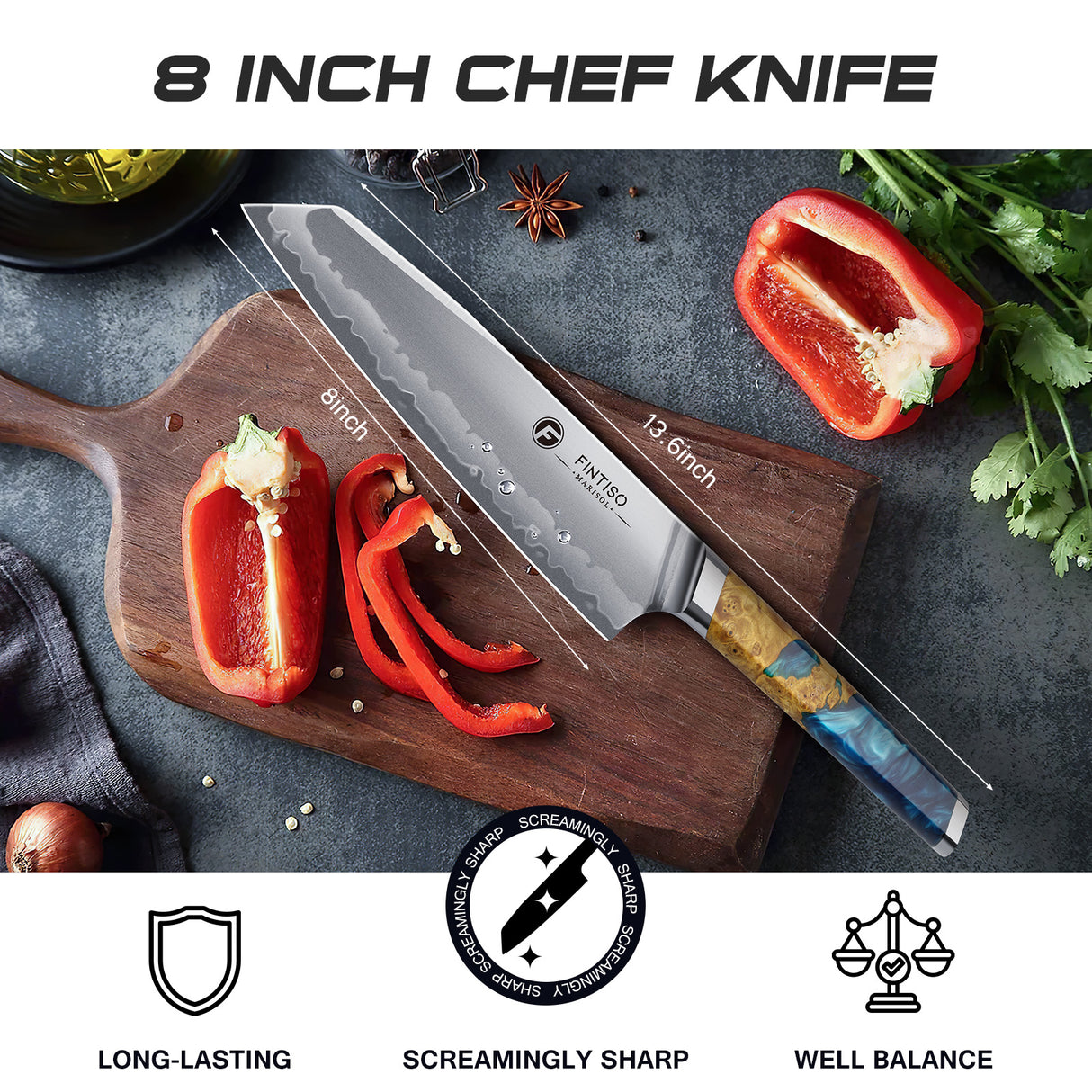 FINTISO MARISOL 8" Chef Knife, 7-Layers Clad Steel