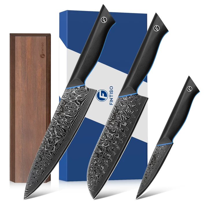 FINTISO ZEUS 3 Pcs Kitchen Knife Set, 67-Layer Japanese Damascus Steel