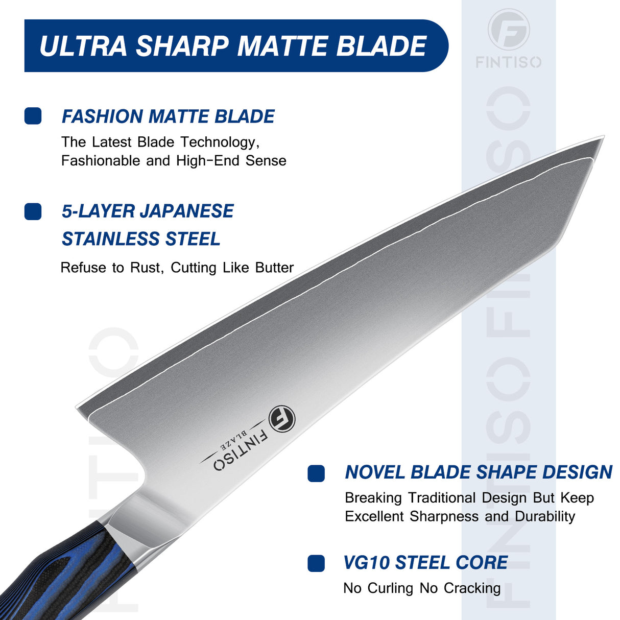 FINTISO BLAZE 8" Chef Knife, 5-Layers Clad Steel