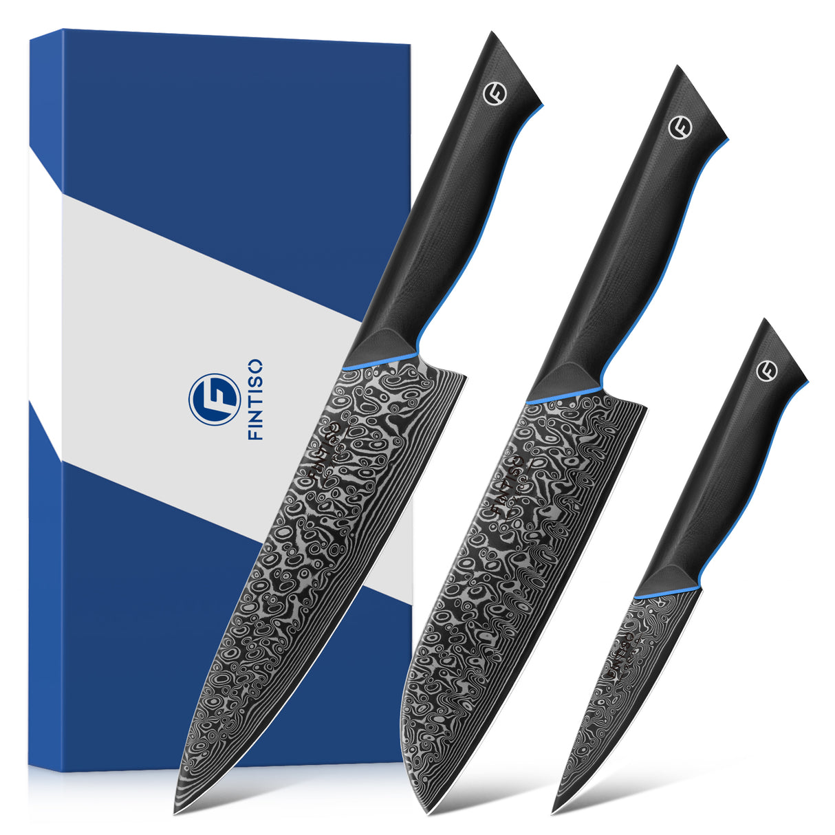 FINTISO ZEUS 3 Pcs Kitchen Knife Set, 67-Layer Japanese Damascus Steel