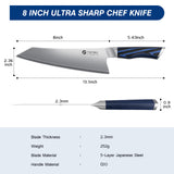 FINTISO BLAZE 8" Chef Knife, 5-Layers Clad Steel