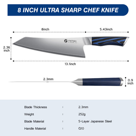 FINTISO BLAZE 8" Chef Knife, 5-Layers Clad Steel