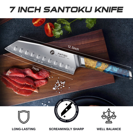 FINTISO MARISOL 7" Santoku Knife, 5-Layers Clad Steel