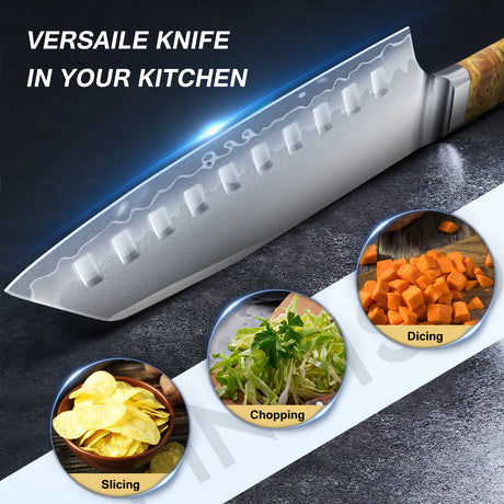 FINTISO MARISOL 7" Santoku Knife, 5-Layers Clad Steel