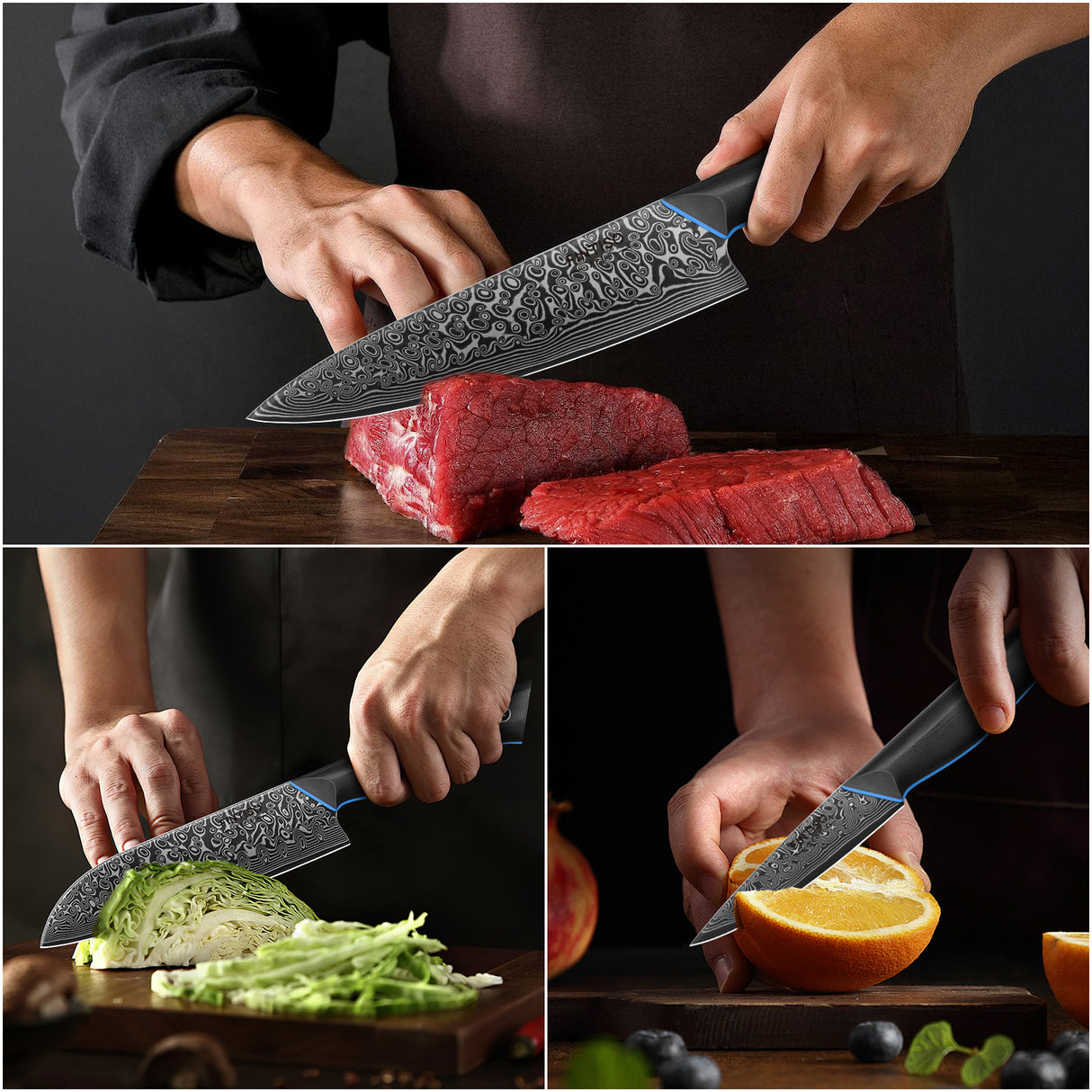 FINTISO ZEUS 3 Pcs Kitchen Knife Set, 67-Layer Japanese Damascus Steel